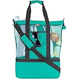 Mesh Beach Bag Tote with Insulated Cooler by OdyseaCo - Large Zippered High Capacity