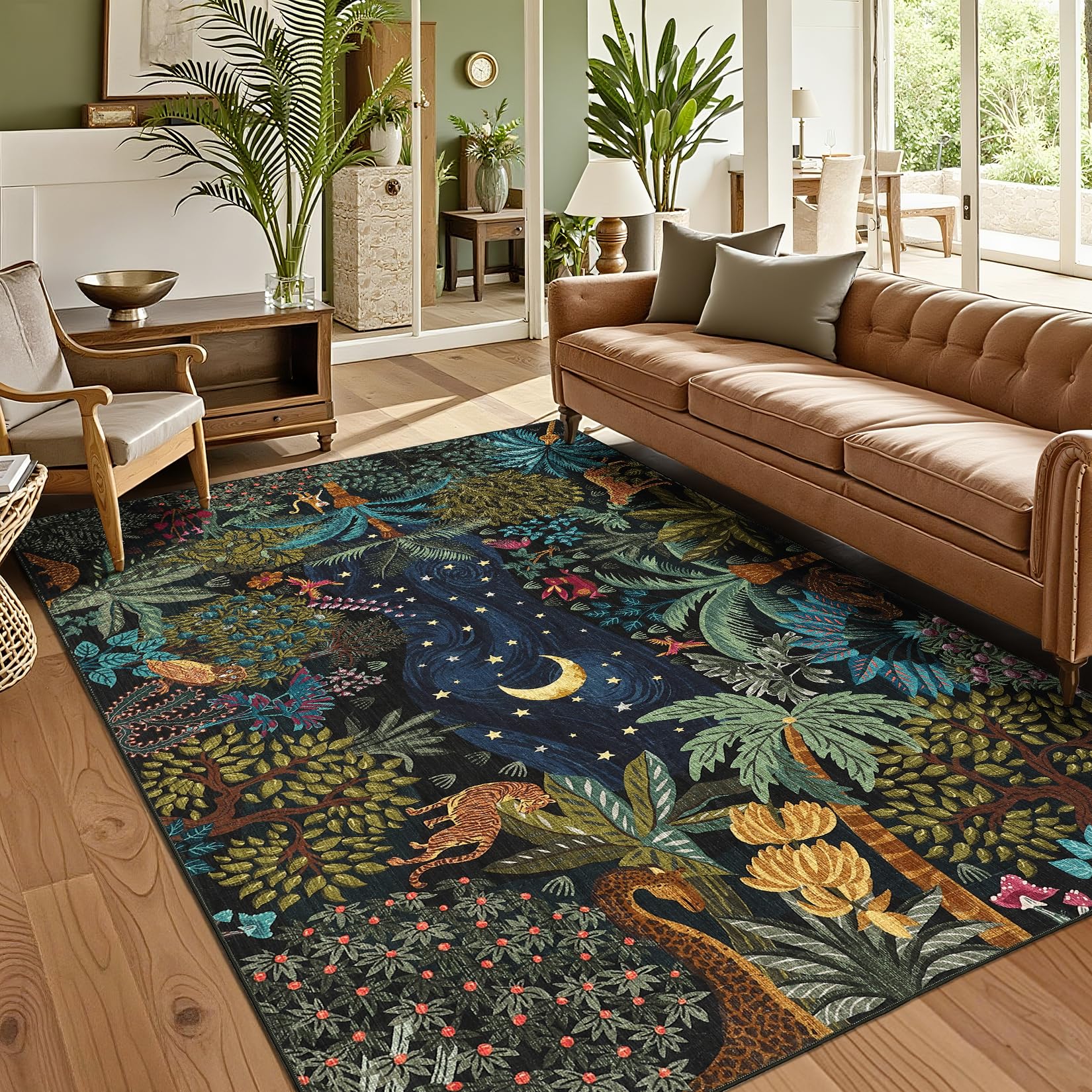 View 1 of GarveeHome Area Rugs 8x10 for Living Room, Jungle Animal Large Washable Rug Soft Non Slip Backing Floor Mat Carpet Indoor Thin Accent Rug for Bedroom Dining Room Playroom Nursery Home Decor