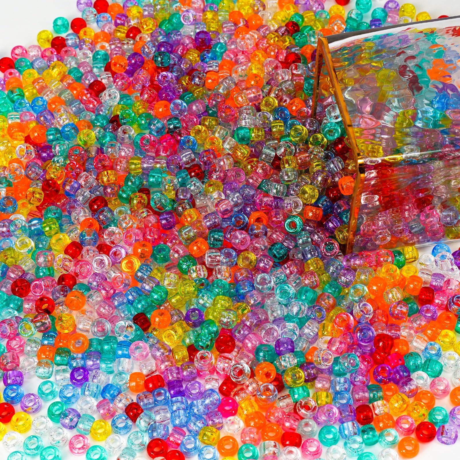 1000+pcs Glitter Pony Beads Bulk, Acrylic 9mm Large Plastic Bead for Bracelets Big Hole Hair Braids Crafts DIY Projects