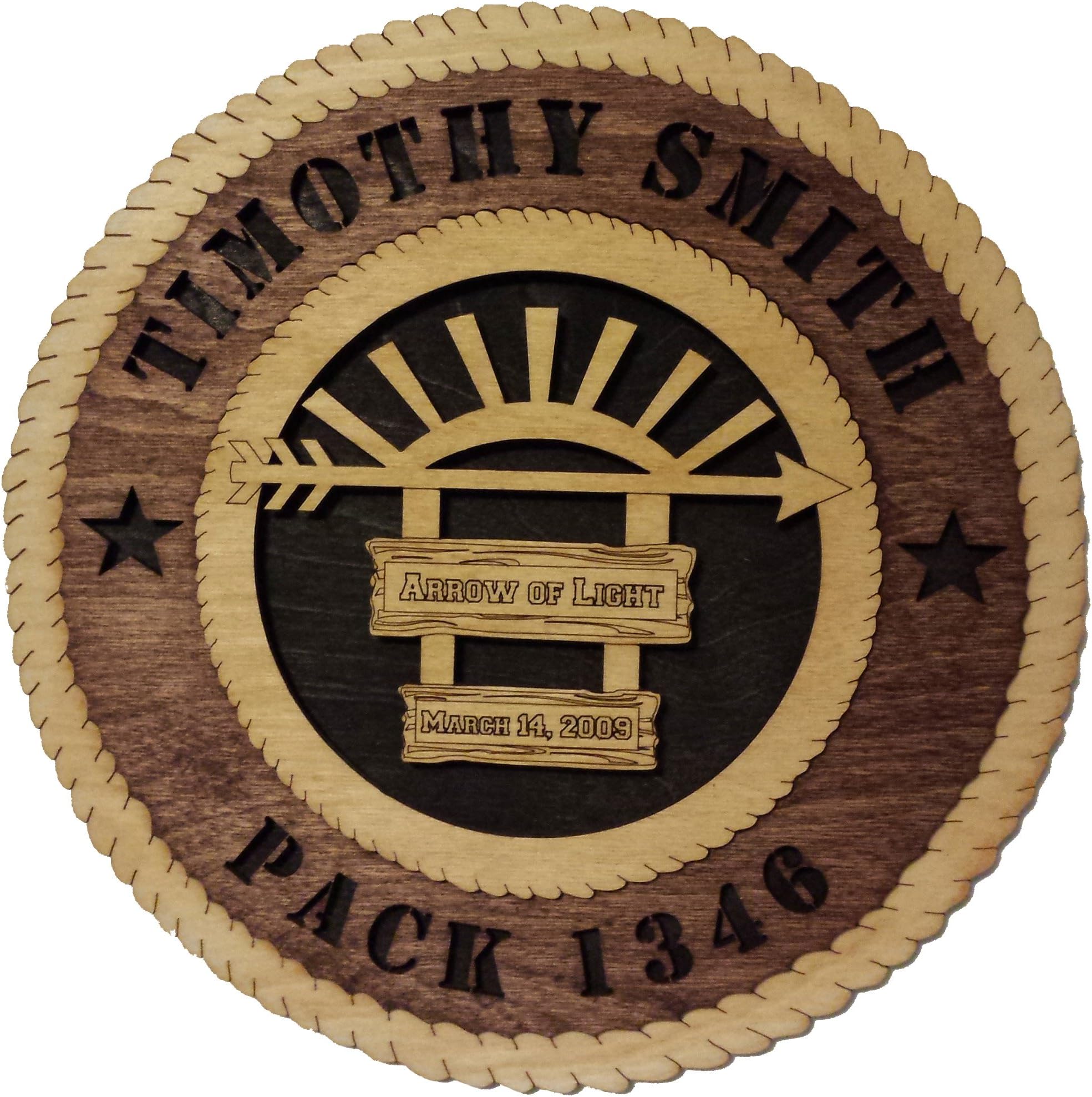DC Crystal Laser Engraved, Personalized WT651 Cub Scout Arrow of Light Wall Plaque