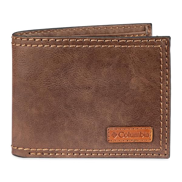 COLUMBIA MENS RFID SLIM BIFOLD WALLET WITH ID WINDOW DARK TAN