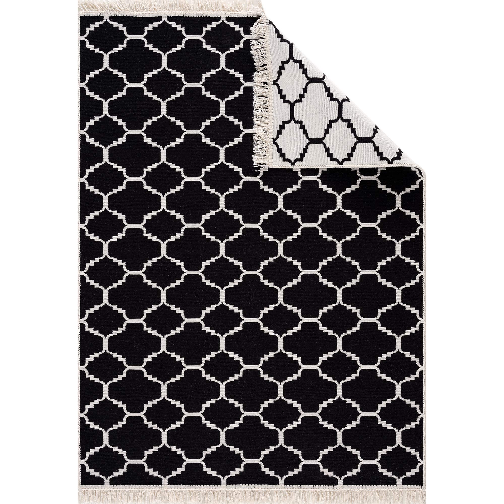 Jimri Fashion4Home Rug Runner - Rug for Living Room, Bedroom, Kitchen, Children's Room, Bathroom - Boho Kilim Rugs - Runner Hallway Rug Black-Cream Size: 80 x 150 cm