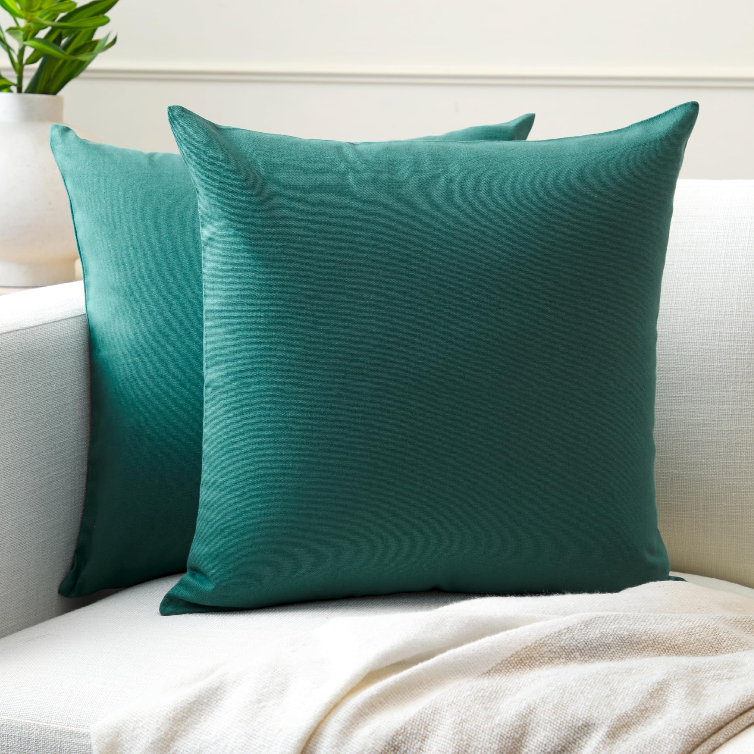 Encasa XO Cotton Throw Pillow Covers Set of 2 I 24x24 in (60x60 cm) - Emerald I No Insert I Plain Square Pillowcases I Machine Washable | Indoor Use Only โ image 1