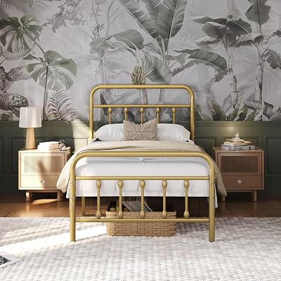 Yaheetech 3ft Single Bed Frame Vintage Iron Platform Bed Antique Gold