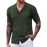 COOFANDY Men's Knit Shirts Vintage Short Sleeve Button Down Shirt Casual Summer Beach Shirt