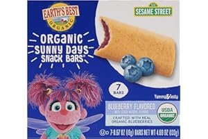 Earth's Best Organic Kids Snacks, Sesame Street Toddler Snacks, Organic Sunny Days Snack Bars for Toddlers 2 Years and Older, Blueberry with Other Natural Flavors, 7 Bars Per Box