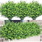 24 Bundles Greenery Artificial Plants Outdoors, Eucalyptus Stems UV Resistant Fake Foliage Plants Faux Boxwood Shrubs Indoor Decorations Artificial Flowers for Garden Pot Porch Fence Hanging Planter