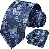 HISDERN Extra Long Ties for Men Classic Floral Tie and Pocket Square Elegant Silk Necktie Handkerchief Set Wedding Party