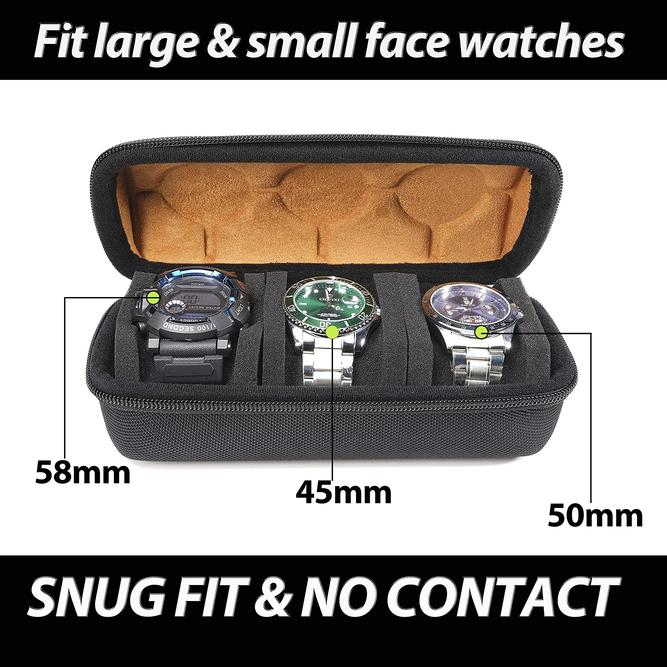 AUKURA watch case for travel and storage, hard 3 slots Watch Roll Organizer for Men and Women(Brown Microfiber Lining)