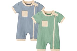 Volunboy Newborn Summer Clothes Unisex Baby Boy Girl 2 Pack Rompers Short Sleeve Two Way Zipper One-piece Jumpsuits Bodysuits