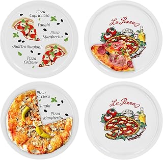       4er Set  Pizzateller Napoli & Margherita groß - 30,5cm Porzellan Teller mit schönem Motiv - für Pizza / Pasta, den 'großen Hunger' oder zum Anrichten geeignet