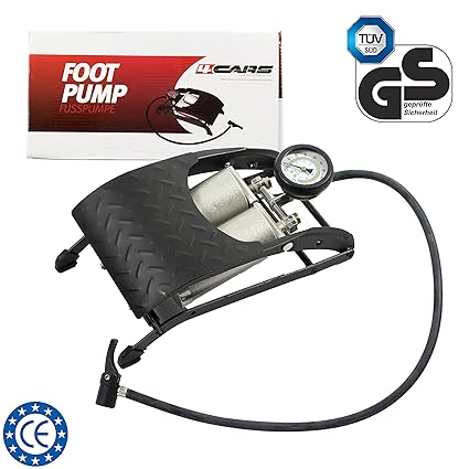 4CARS Bomba de pie de doble cilindro con Manómetro (7 bar)