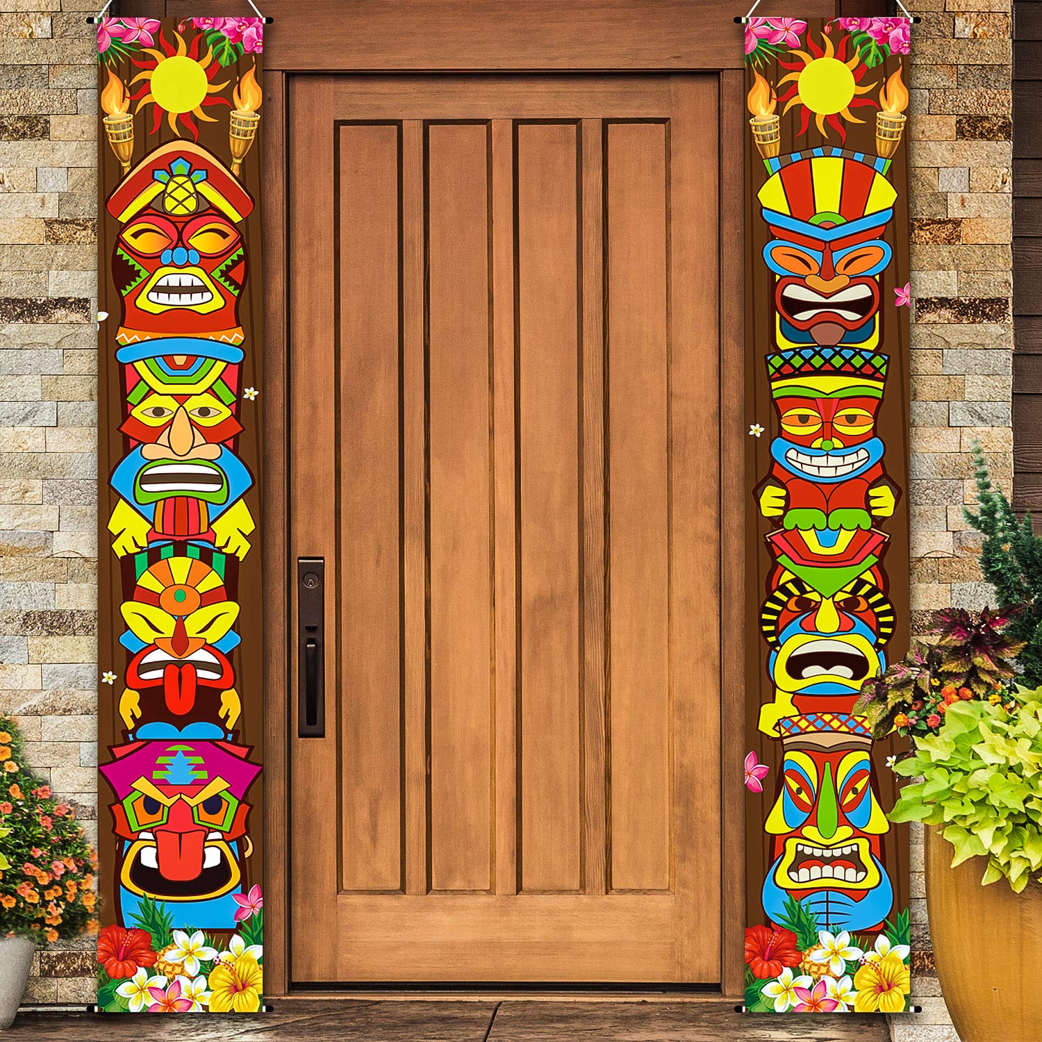 Photo 1 of Frienda Hawaiian Luau Party Decoration Supplies Tiki Banner Tiki Totem Door Sign for Hawaii Tropical Decoration Aloha Tropical Birthday Party Wall Hanging Decor Supplies
