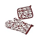 Yourtablecloth Set of Oven Mitt and Pot Holder or Oven Gloves-100% Cotton, High Heat Resistance, Superior Protection & Comfort–Elegant Design-Machine Washable-Nautical Blue