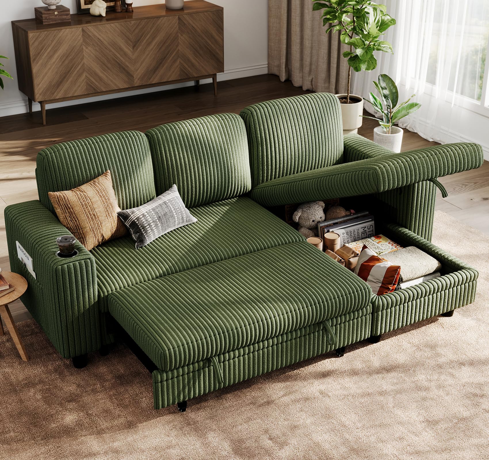 Photo 1 of **MISSING PARTS**
LINSY HOME Sectional Sleeper Sofa Pull Out Couches for Living Room (Green, Sleeper Sofa 1)