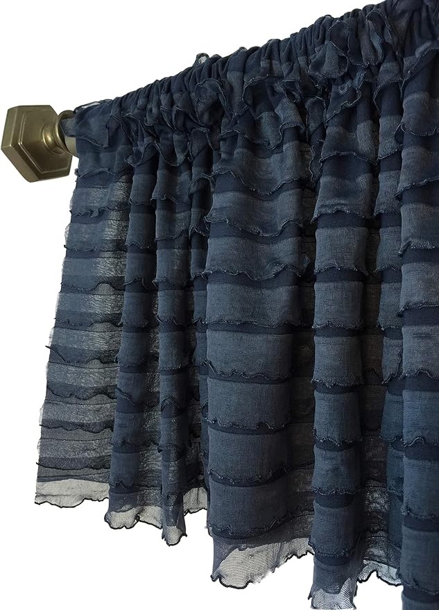 A Vision to Remember Navy Blue Ruffled Valance Modern Farmhouse Window Treatment