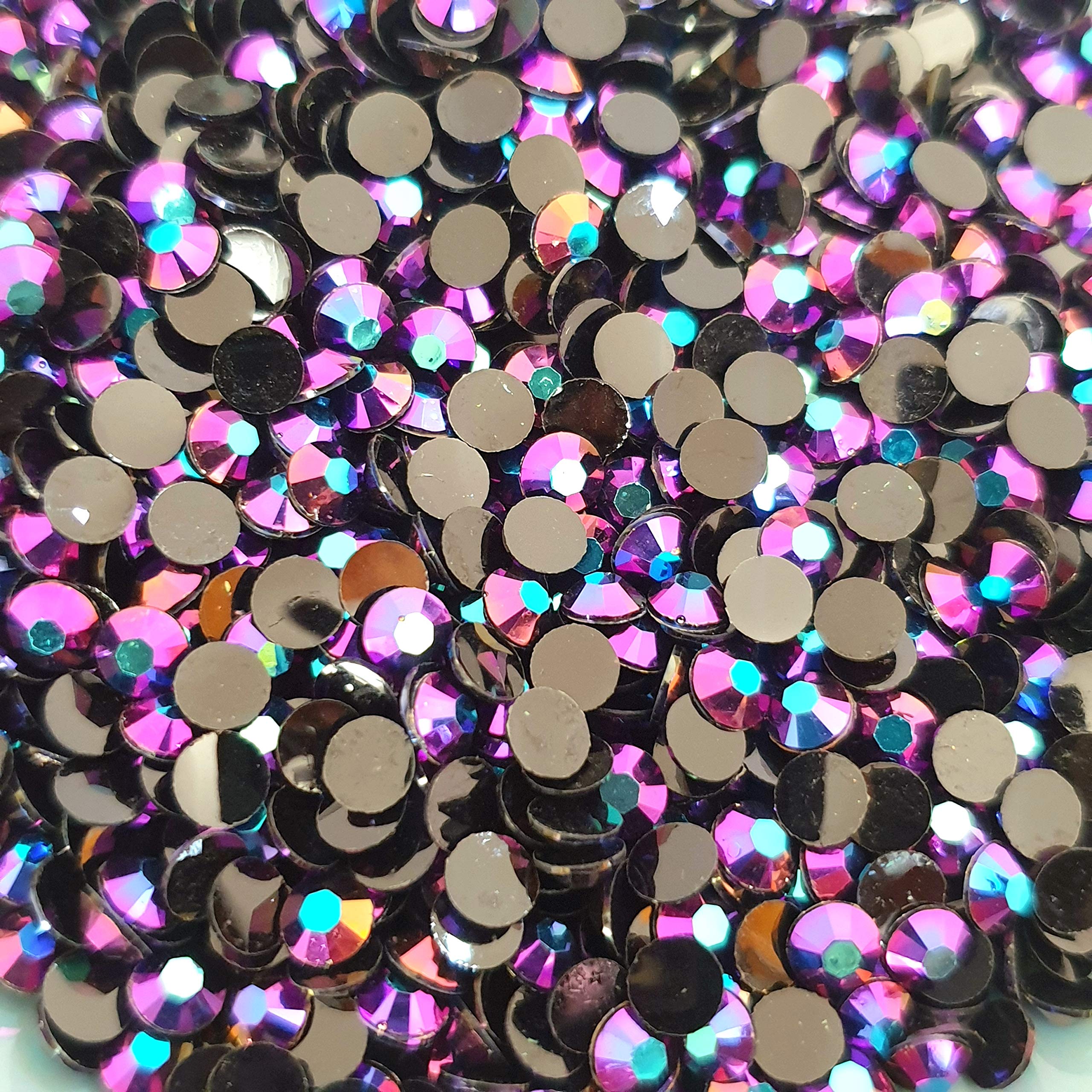 MajorCrafts 2000pcs 5mm ss20 Jelly AB Flat Back Round 14 Facets Resin Rhinestones Arts and Crafts Embellishment Gems (Dark Purple AB C82)
