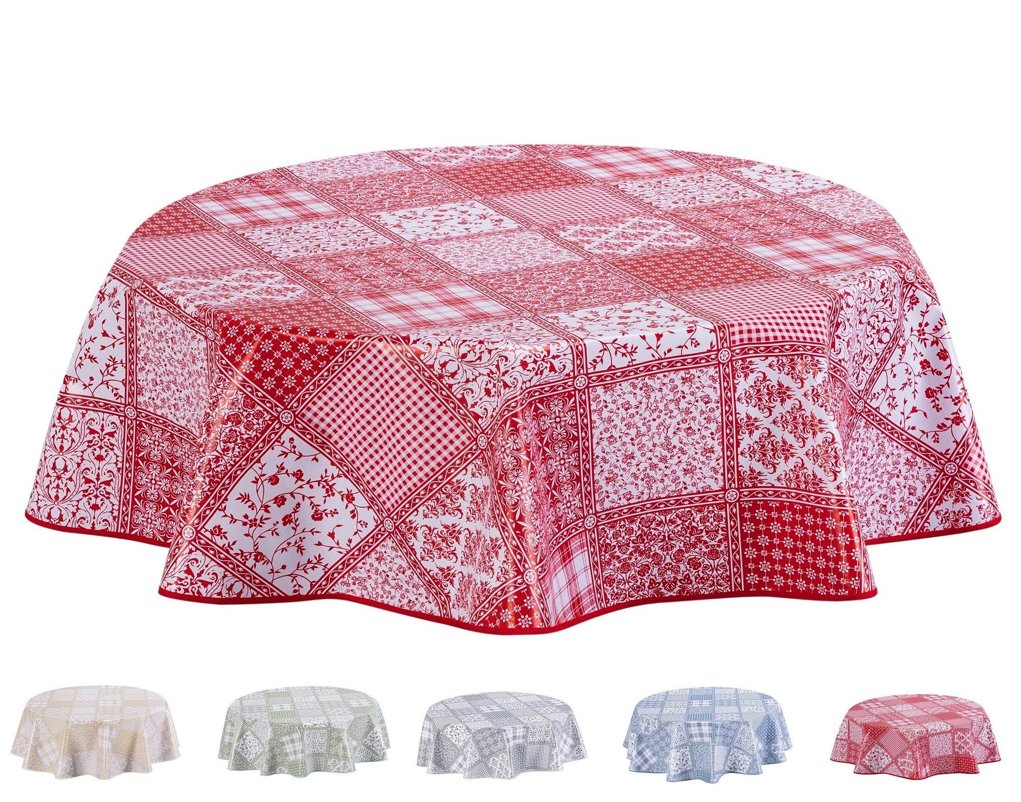 Home Direct Round Oilcloth PVC Wipe Clean Tablecloth Table Cover 155cm 61" Red
