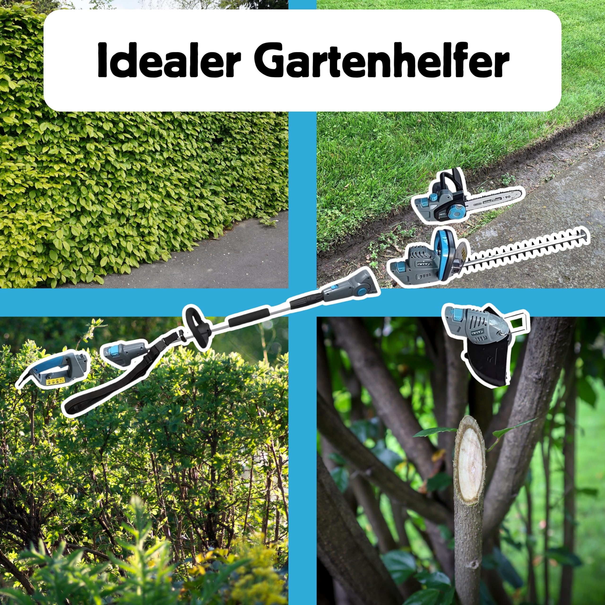 IMLEX Multi-Kombi-Garten-Set 5in1 Heckenschere Rasentrimmer Kettensäge mit Teleskopstab und Verstellbarer Schnittwinkel 7