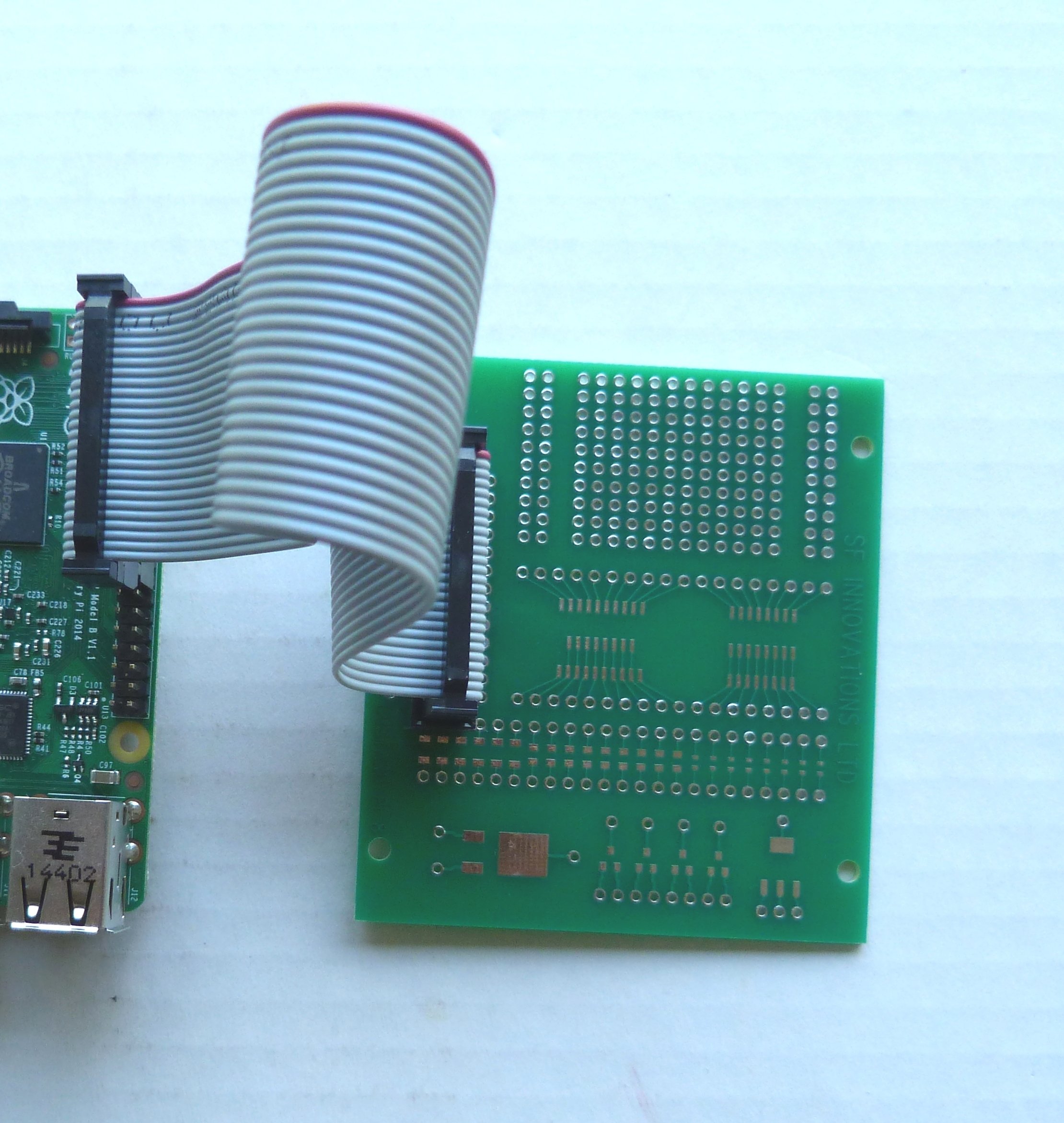 SF Innovations Custard Pi 8 Ready Built SMT and Through Hole Prototyping Board for the Raspberry Pi with 26 Pin Ribbon Cable