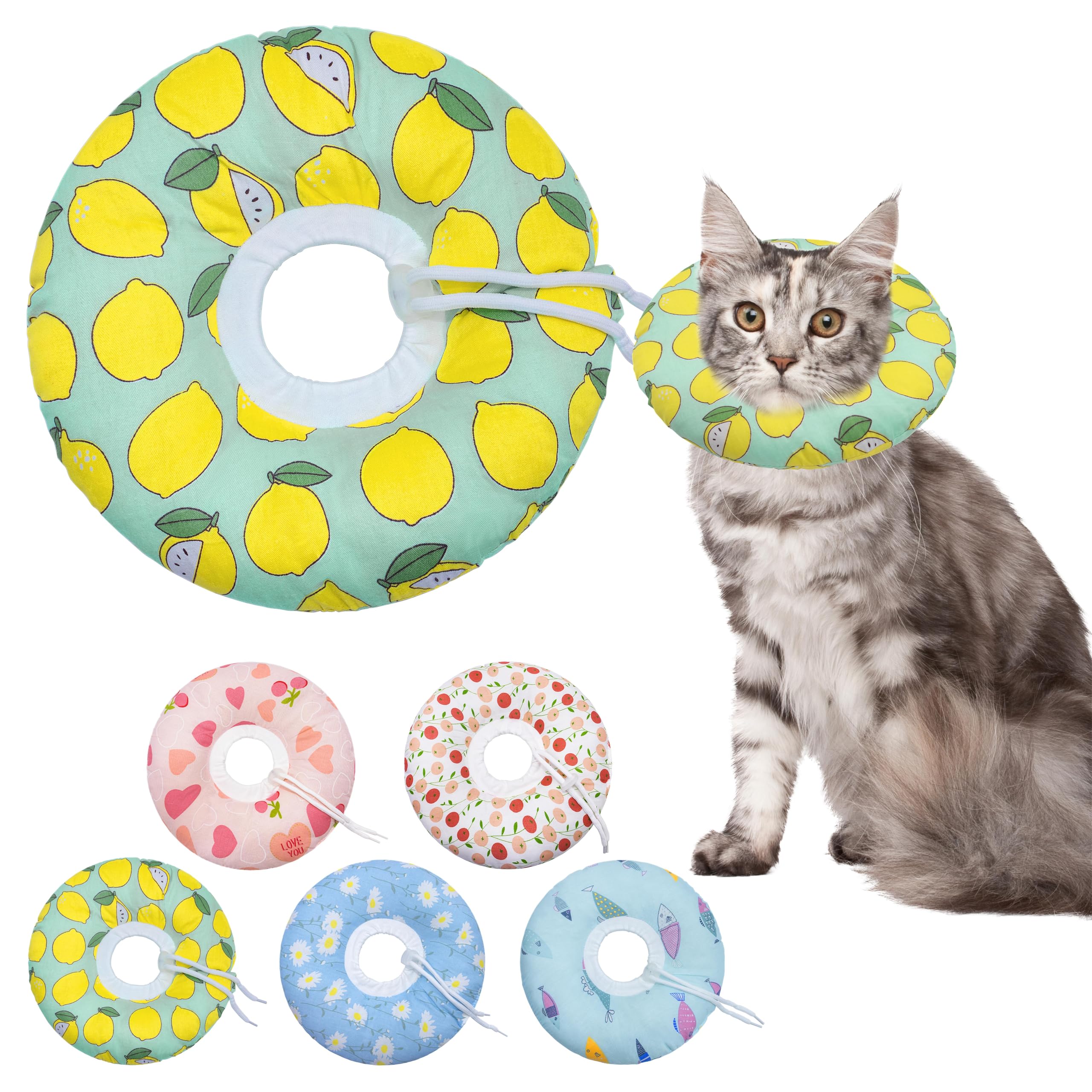 Photo 1 of Seyezo Cat Cone Collar Soft, Adjustable Cat Recovery Collars Kitten Cones to Stop Licking, Cute Donut E Collar After Surgery, Soft Cone Elizabethan Collar for Kittens (Green Lemon, Medium)