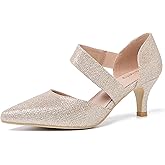 Peijely Women's Pointed Toe Kitten Heel Pumps, Elastic Strap Dress Shoes, Slip On Professional Office Wear