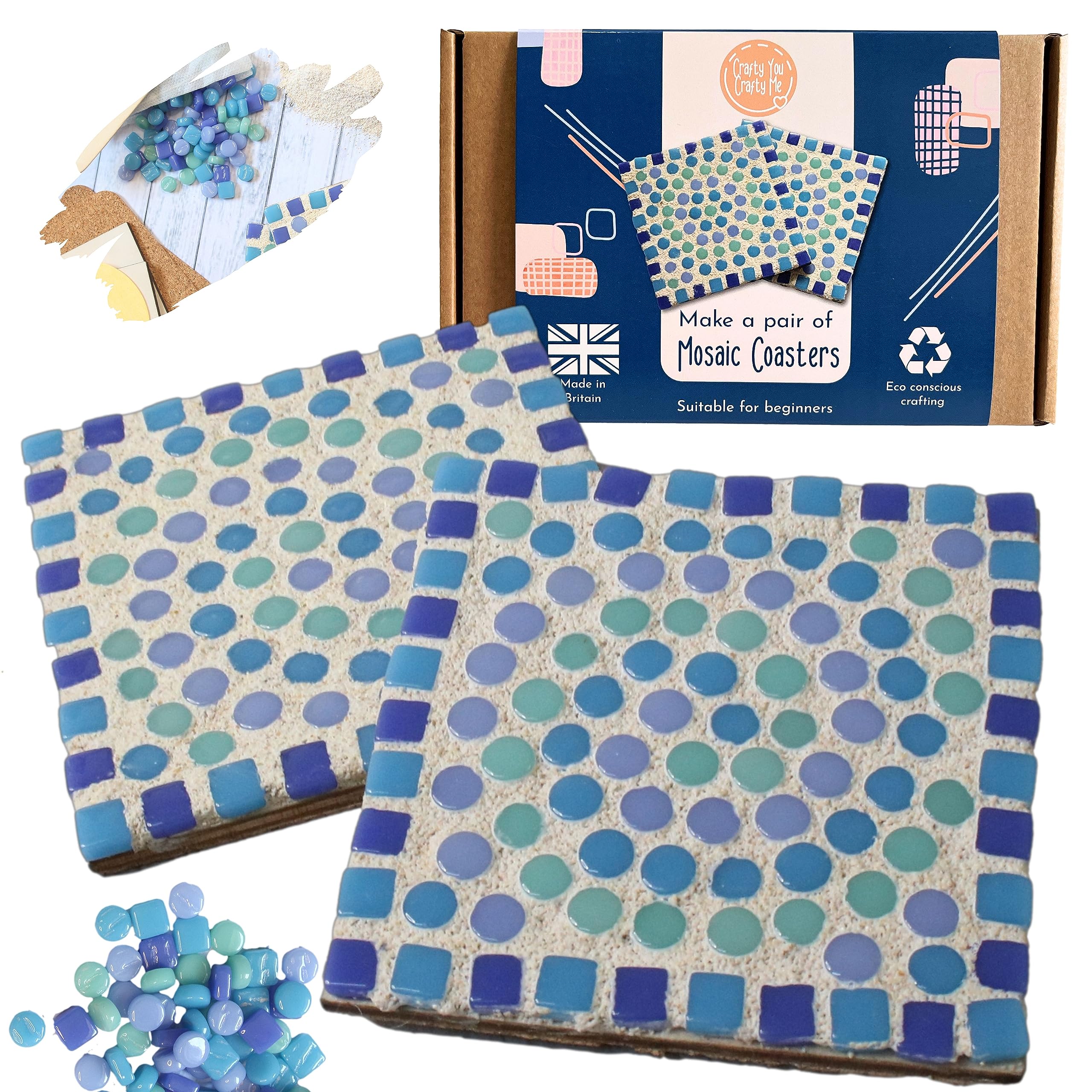 Crafty You Crafty Me - Mosaic Coaster Craft Kits for Adults, Arts and Crafts Gifts for Women and Men, Suitable for Beginners, Made in UK