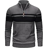 TACVASEN Men's Quarter Zip Sweaters Cotton Pullover Sweater Striped Casual Fall Winter Warm Pullover Sweatshirts