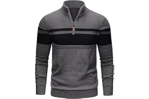 TACVASEN Men's Quarter Zip Sweaters Cotton Pullover Sweater Striped Casual Fall Winter Warm Pullover Sweatshirts