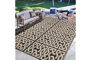SAND MINE Reversible Mats, Plastic Straw Rug, Modern Area Rug, Large Floor Mat and Rug for Outdoors, RV, Patio, Backyard, Deck, Picnic, Beach, Camping, Trailer, Black & Beige, 5' x 8'