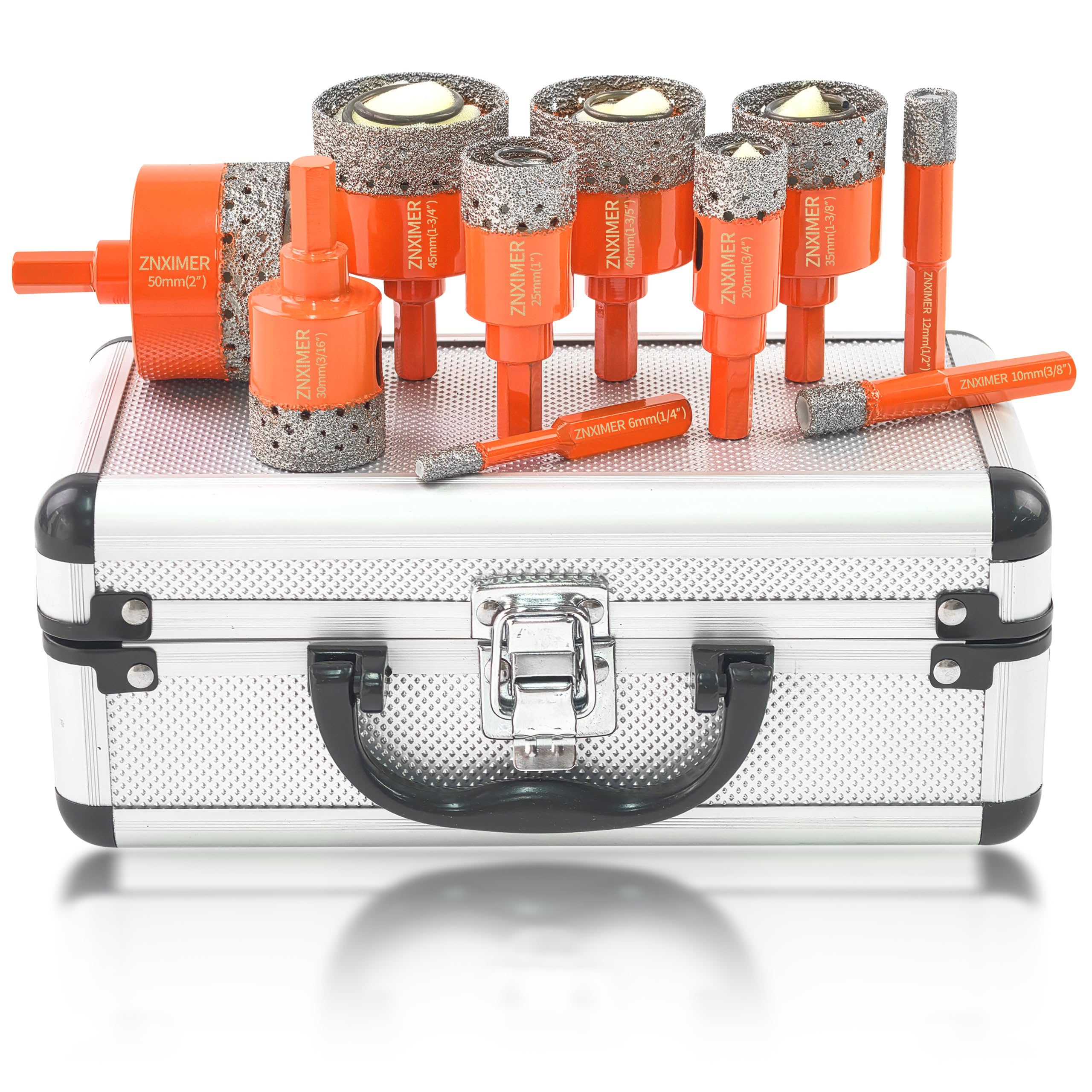 Tile Hole Cutter Set, Diamond Drill Bits for Porcelain Tiles, 10pcs ZNXIMER Tile Drill Bits 6mm-50mm for Glass, Porcelain, Ceramic, Granite, Marble, Stone and More Drilling