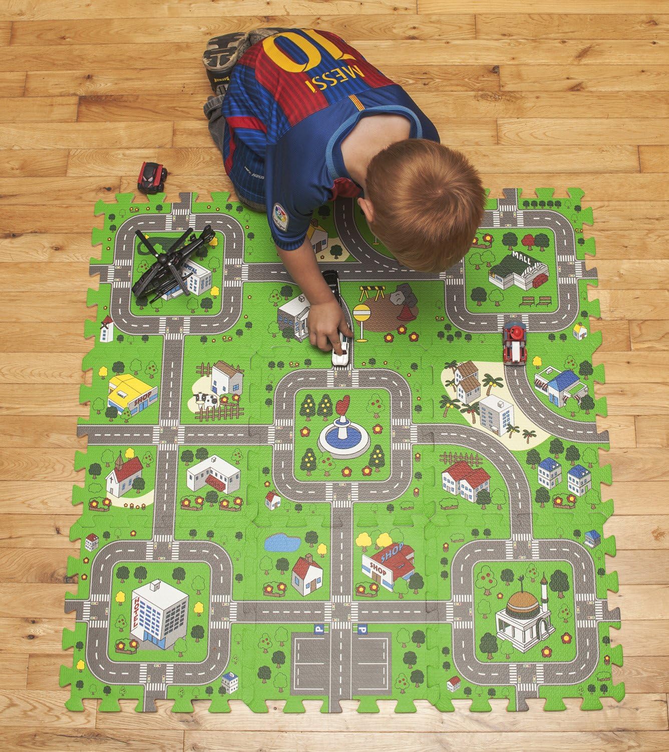 Foam Play Mat Road Toy Playroom Playmat Interlocking Floor Puzzle Road Mat Interactive Play Set (9 Piece Set): Toys & Games