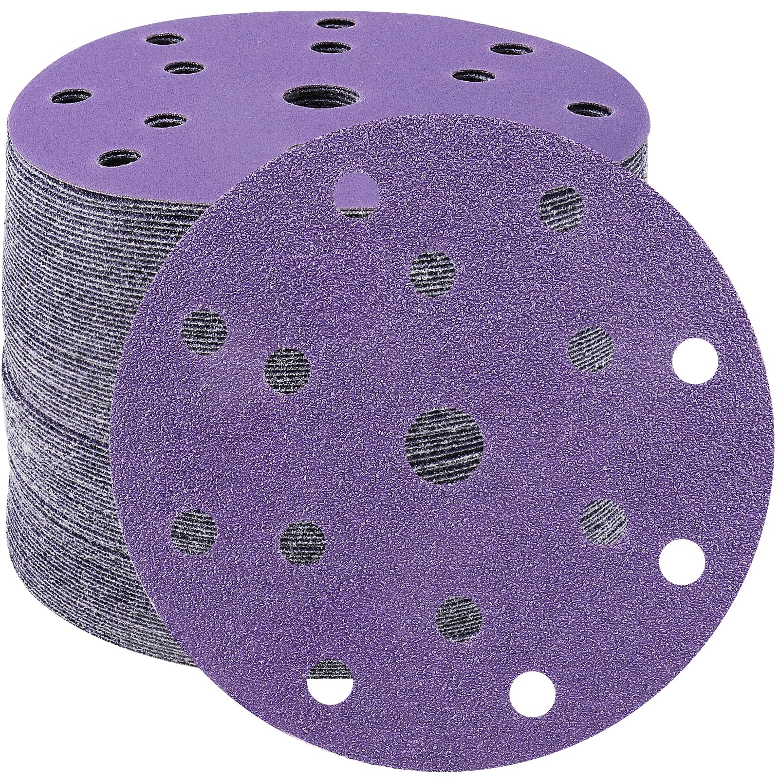 STEBRUAM 40pcs 150mm Sanding Discs 40 Grit 15 Holes Hook and Loop Sanding Pads for 6Inch Random Orbital Sander Purple