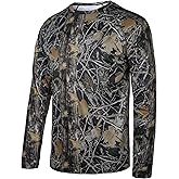 FISHEAL Men's Hunting Camo Shirt, Long Sleeve Performance Quick Dry Camouflage Shirts for Fishing Outdoor UPF 50+