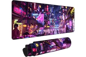 Cyberpunk Mouse Pad,XL 31.5"x11.8" Big Gaming Mousepad,Japanese Streets Large Extended Mouse Mat,Non-Slip Rubber Base Waterpr