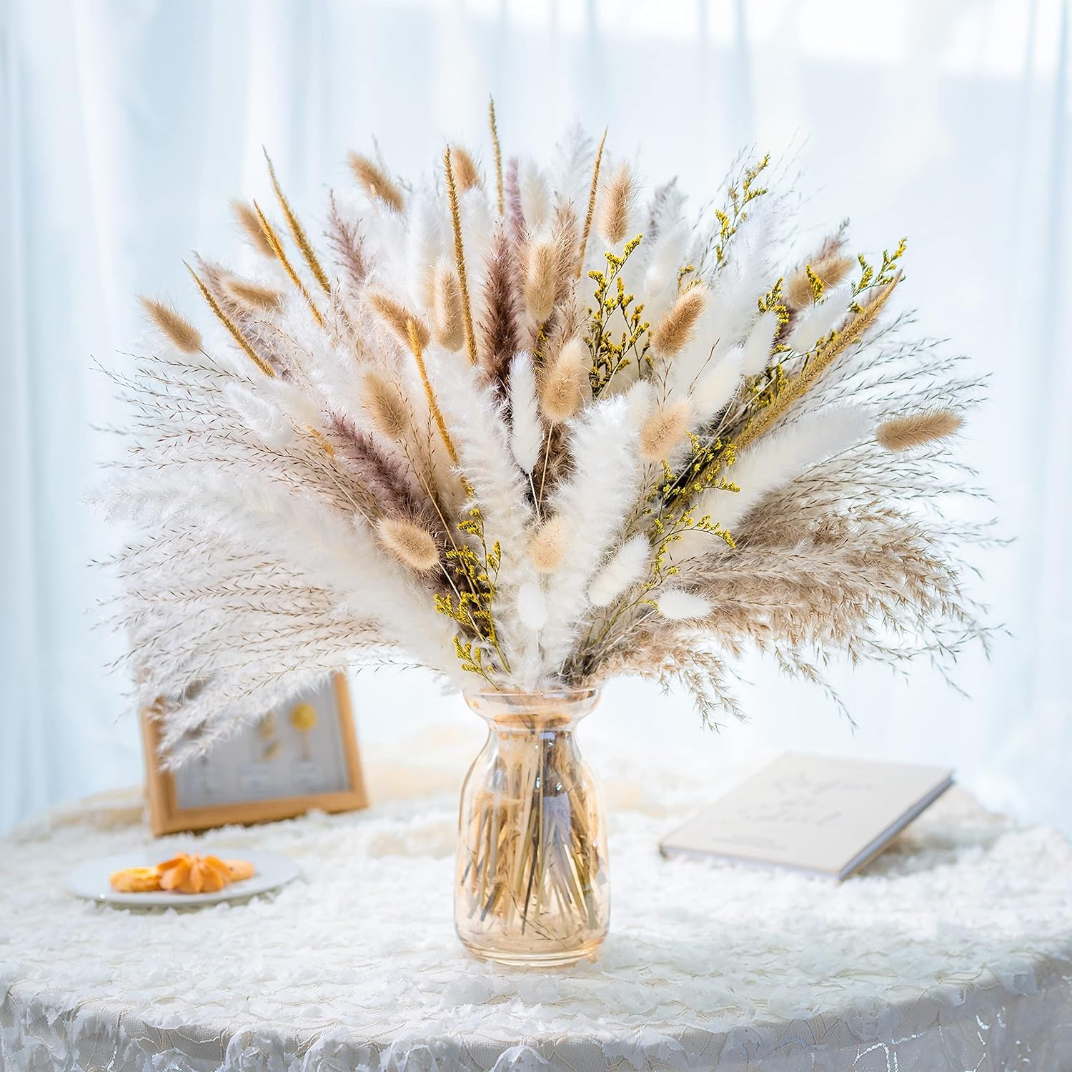 Dried & Preserved Flora - 85PCS Natural Pampas Grass Bouquet | Boho & Western Wedding Decor Flowers Dried Pampas Grass Decor for Elegant Floral Arrangements, Home & Table Decorations