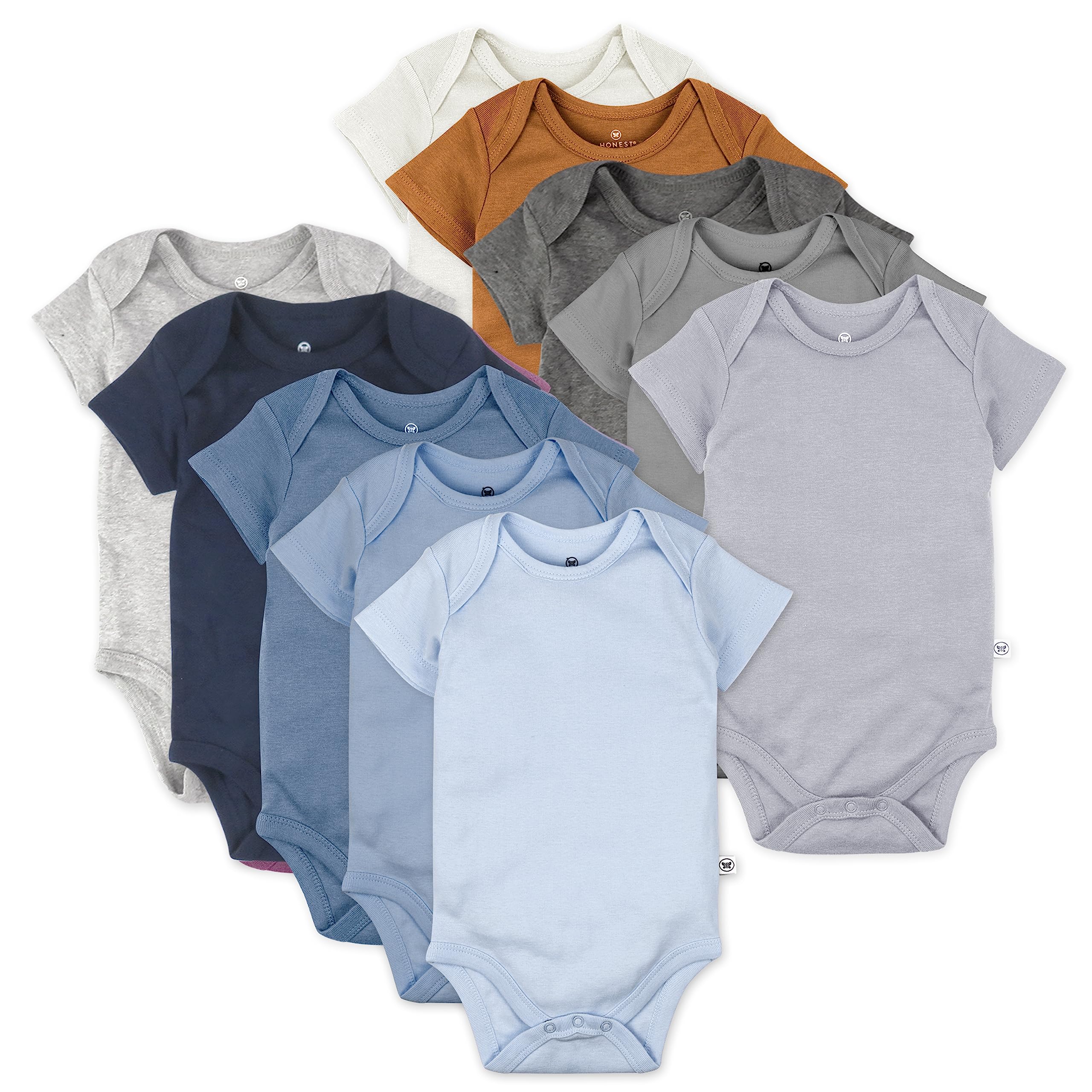 HonestBaby 10-Pack Short Sleeve Bodysuits One-Piece 100% Organic Cotton for Infant Baby Boys, Girls, Unisex, Prep School Rebel Boy, 18 Months