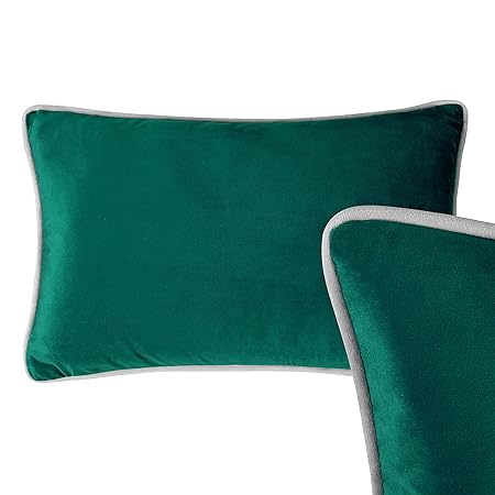 Cushoo 100 Velvet Lumbar Cushion Cover In Dark Green W Grey