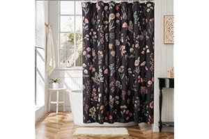 Ohocut Boho Shower Curtains for Bathroom Black Cute Floral Waterproof Polyester Fabric Shower Curtain 72x72 Inch