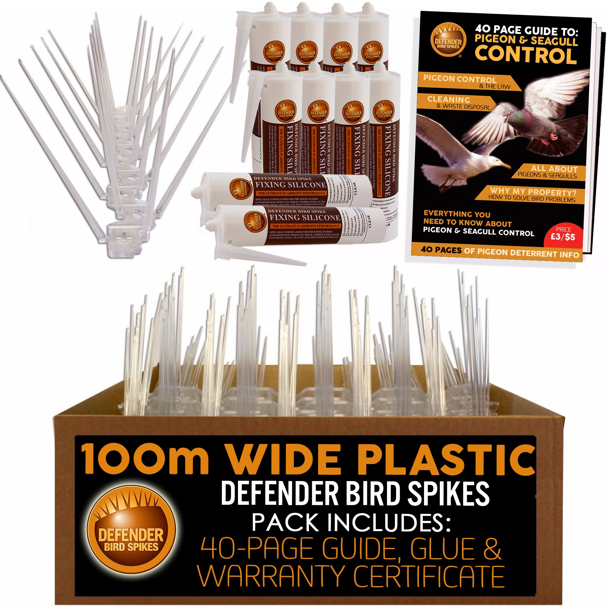 Defender Bird Spikes | Wide Plastic | Glue | Guide | 100 Metre | Various Size Packs