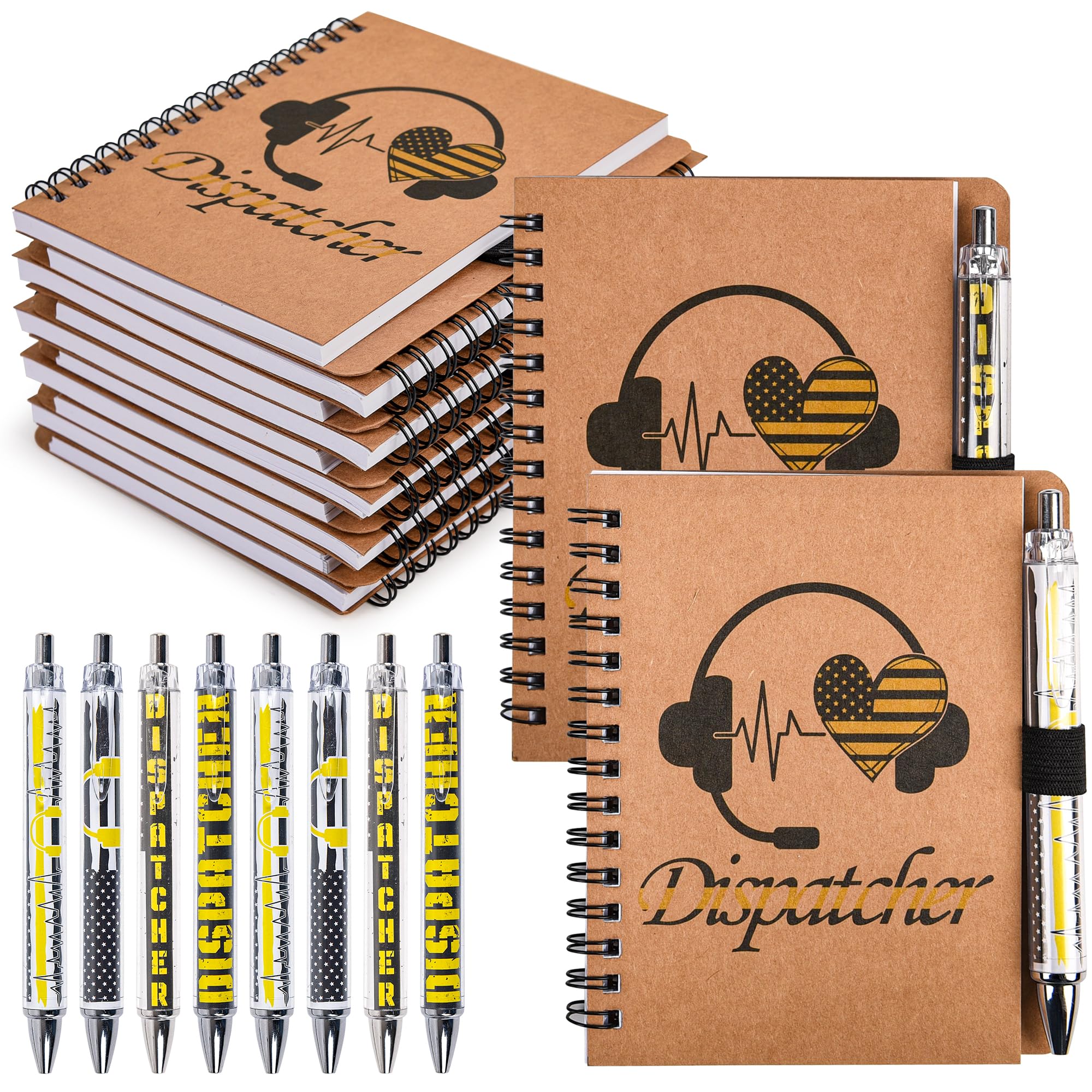 Photo 1 of 20 Set 911 Dispatcher Gifts, Spiral Notebooks with Yellow Flag Ballpoint Pens, Appreciation Week Christmas Birthday Retirement Gifts Set for First Responders Telecommunicator Coworker Office Staff