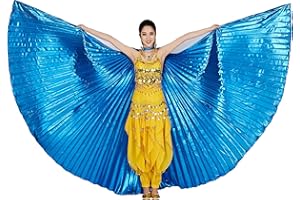 MUNAFIE Belly Dance Isis Wings with Sticks for Adult Belly Dance Costume Angel Wings for Halloween Carnival Performance