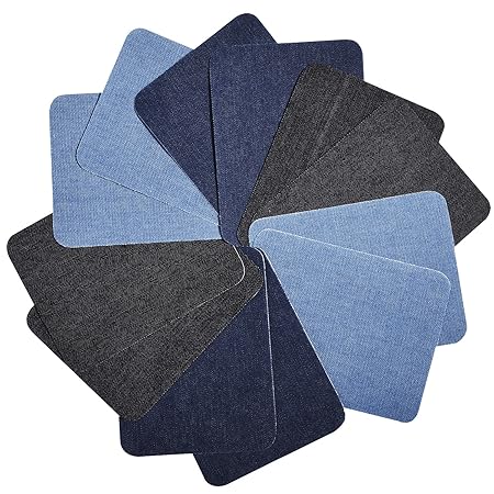 12 Stück Aufbügelflicken Bügelflicken Eisen Auf Patches Bügeleisen auf Denim Cotton Patches Bügeleisen Reparatursatz, 5 x 3-3