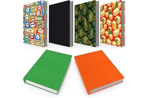 Easy Apply Stretchable Book Cover 6 Pack. 3 Solid and 3 Design Standard Jackets Fit Hardcover Textbooks Up to 8" x 10". Adhes