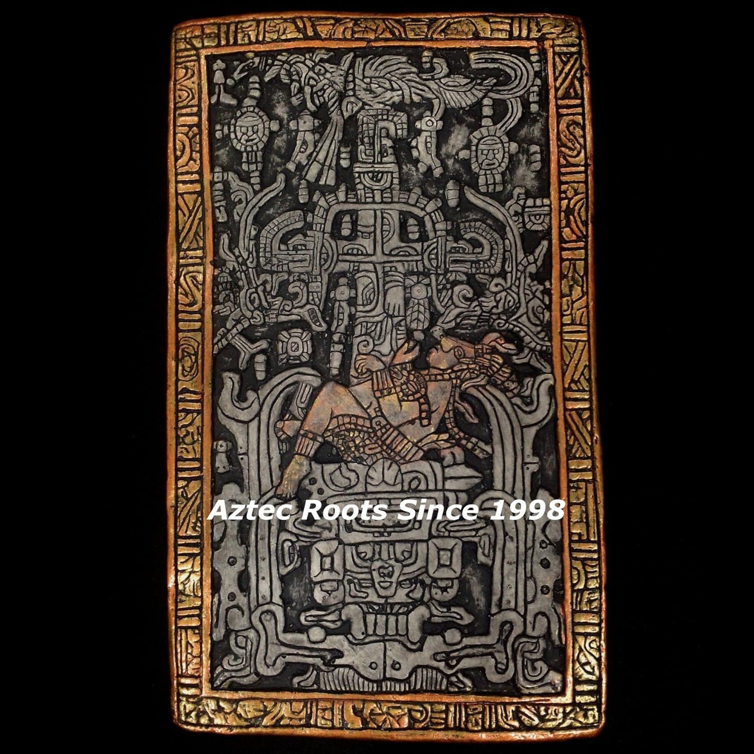 13" Mayan King Pacal Sarcophagus Plaque Astronaut Maya Peru