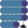 Mixiflor 36 Grit Sanding Discs, 3 inch Roll Lock Quick Change Discs, 30Pcs Grinding Discs with 1/4'' Holder for Die Grinder S