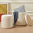Chilihom Round Ottoman with Storage Set of 2 Upholstered Velvet Vanity Stool for Makeup Lines Support 300lbs Ottomans Multifunctional Foot Rest Coffee Table Padded Seat for Living Room&Bedroom-Beige