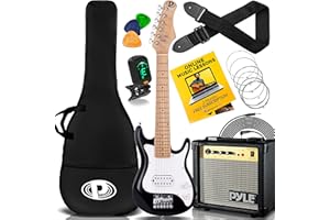 Pyle Kids Electric Guitar- w/ 10W Amplifier, Guitar Set, 30" Junior Size, Gig Bag, Tuner, Extra Strings, Strap, Picks, Right-