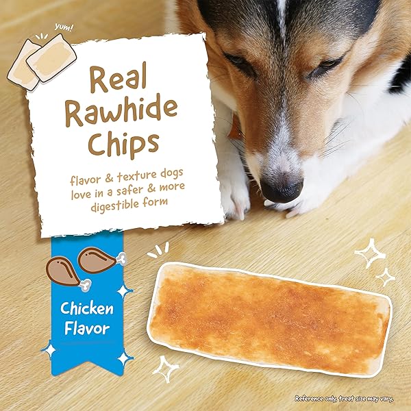 ARM & HAMMER FOR PETS RAWHIDE CHIPS FOR DOGS REAL DOG RAWHIDE CHEWS WITH CHICKEN COATING AND ARM AND HAMMER BAKING SODA ENHANCED FORMULA FOR FRESH DOG BREATH, DOG TREAT BAG SIZE LARGE (PACK OF 1)
