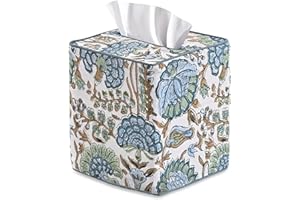 Ridhi Asparagus Green Block Print Tissue Box Cover Handmade Cotton Fabric Decorative Square Napkin Holder for Home Bedroom Living Room Bathroom Vanity Countertop Car Night Stands Office Kitchen